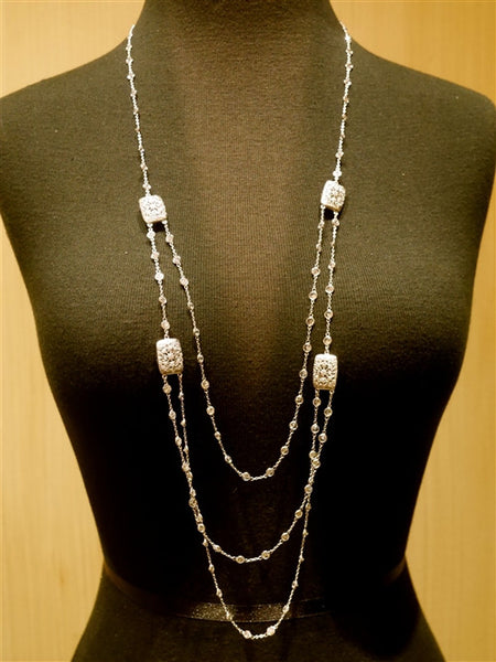 Jarin Kasi Filigree Triple Strand Silver Necklace with Cubic Zirconia Stones