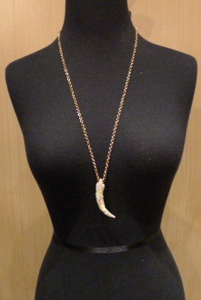 CC Skye Pave and Cream Enamel Elephant Tusk Pendant Necklace