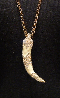 CC Skye Pave and Cream Enamel Elephant Tusk Pendant Necklace