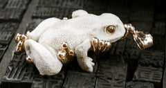 Lucifer Vir Honestus 18K Rose Gold and Carved Bone Frog Pendant/Brooch with Diamond Eyes