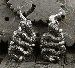 Lucifer Vir Honestus Snake Earrings with 18K Blackened Gold, Carved Jade, and Diamonds
