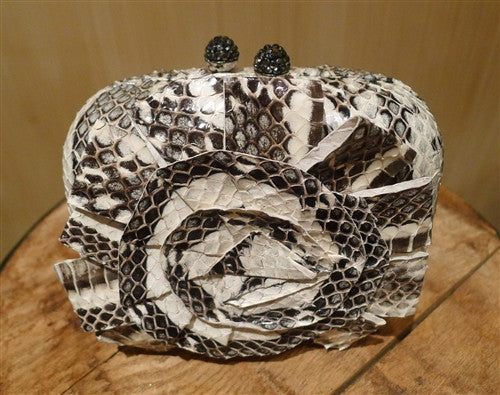 Kotur D'Abo Python Clutch with Flower Applique