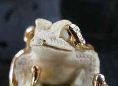 Lucifer Vir Honestus 18K Rose Gold, Diamond and Petrified Buffalo Bone Frog Ring