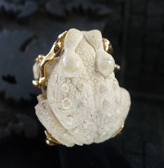 Lucifer Vir Honestus 18K Rose Gold, Diamond and Petrified Buffalo Bone Frog Ring