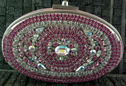MooRoo L'Opera Clutch in Pink and Clear Swarovski Crystals