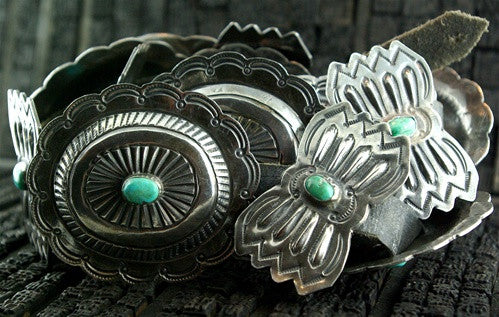 Antique Sterling Silver and Turquoise Navajo Concho Belt