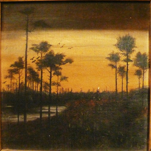 Oil Painting of River Scene with Palms