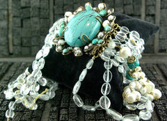 Iradj Moini Multi Strand Blue Topaz, Pearl, and Turquoise Bracelet