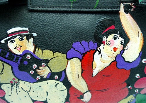 Hand Painted Suarez "Botero" Birkin Style Hand Bag with Couple Dancing and Spanish Love Quote