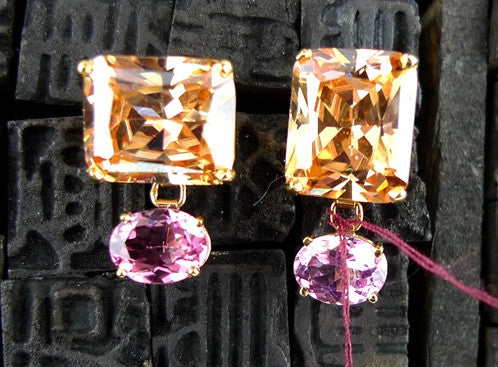 Churchill Private Label Synthetic Padparadscha Earrings 18K