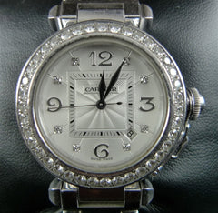 Cartier 18K White Gold Pasha Watch with Diamond Bezel