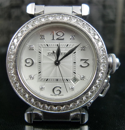 Cartier 18K White Gold Pasha Watch with Diamond Bezel