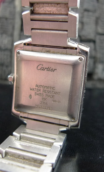 Cartier 18K White Gold Tank Francaise Watch with Diamond Bezel