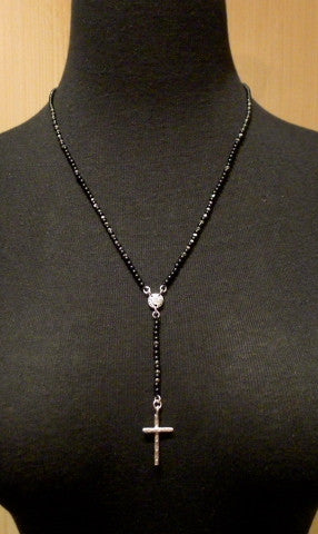 Chan Luu Men's Sterling Silver and Black Bead 22" Rosary Necklace
