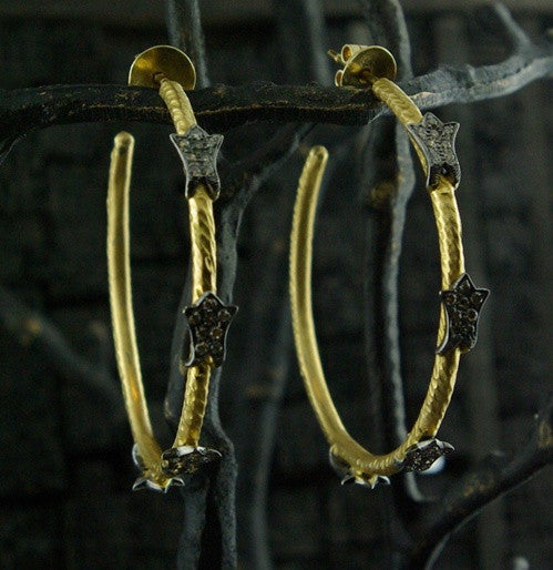 CHURCHILL Private Label 18K Yellow Gold and Blackened Diamond Hoops