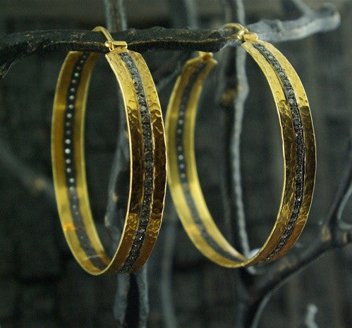 CHURCHILL Private Label 18K Yellow Gold and Blackened Diamond Hoop Earrings
