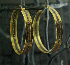 CHURCHILL Private Label 18K Yellow Gold and Blackened Diamond Hoop Earrings