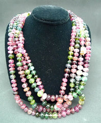 Churchill Private Label Long Strand of Watermelon Pink Tourmaline Faceted Rondeles with 18K YG Clasp