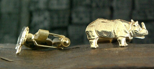 Andrea Barna Rhinocerus Cufflinks in 14K Yellow Gold