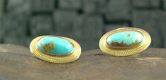 Estate Cufflinks in 14K Yellow Gold and Turquoise