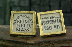 John Wind Goldtone Cufflinks with Brimfield and Portobello Design on Cream Background