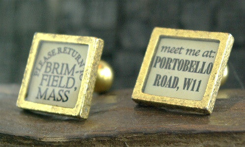 John Wind Goldtone Cufflinks with Brimfield and Portobello Design on Cream Background