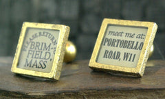 John Wind Goldtone Cufflinks with Brimfield and Portobello Design on Cream Background