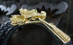 Wendy Yue 18K Yellow Gold and Diamond Dragon Bracelet on Braided Leather Strap