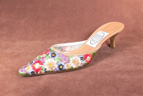 Emma Hope Multi-Colored Embroidered Flowers Mule with Kitten Heel