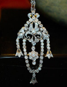 Estate Platinum and Diamond  Chandelier Style Pendant Necklace