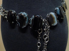 Iradj Moini Belt with Agate Segments, Obsidian Floral Brooch with Smoky Topaz  and Turquoise