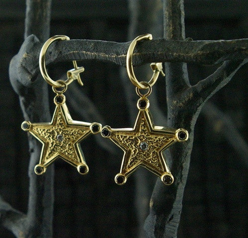 Julez Bryant 14K Yellow Gold and Black Diamond Sheriff Star Earrings