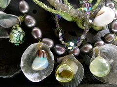 LAdams Diva Necklace of Shells, Opals, Chalcedony, Turquoise, Peridot and Pearls