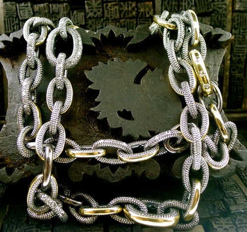 Moritz Glik 18K Yellow Gold, Sterling, and Diamond Chain Link Necklace