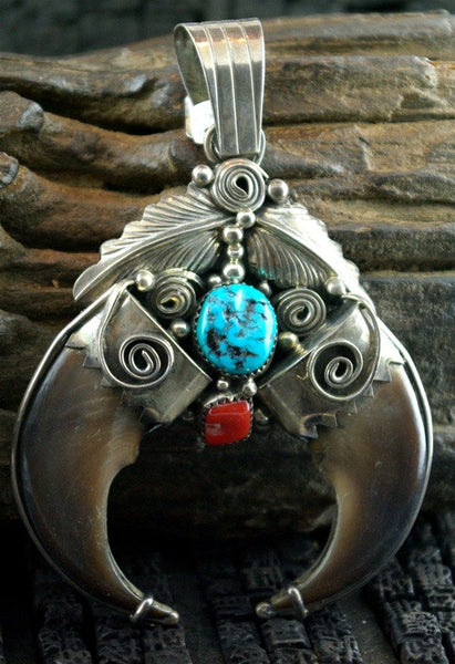 Old Pawn Claw and Turquoise Pendant, M & D Signed