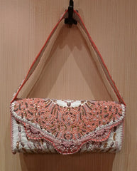 Buba of London Bag White with Pink Embroidery and Pearls Shoulder Purse