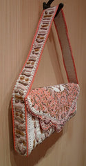 Buba of London Bag White with Pink Embroidery and Pearls Shoulder Purse