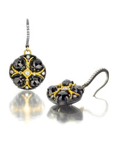 SUNEERA Poppy Earrings Blackened Silver and 18K Gold, Black Spinels, Emerald and Diamonds Earrings