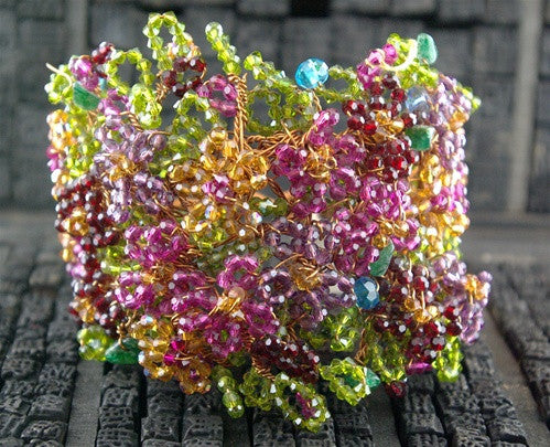 Mindy Lam One of a Kind Couture Swarovski Crystal Wide Flower Bracelet