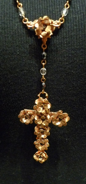 Virgin Saints & Angels Rosary Necklace with Cross Pendant of Flowers