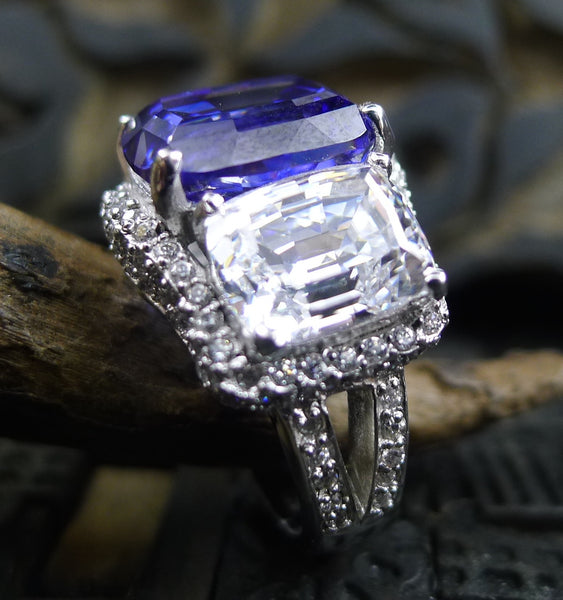 Jarin Kasi Synthetic Tanzanite (or Ceylon Sapphire) and Diamond (CZ) Ring