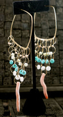 Melissa Joy Manning Gold, Turquoise and Coral Earrings