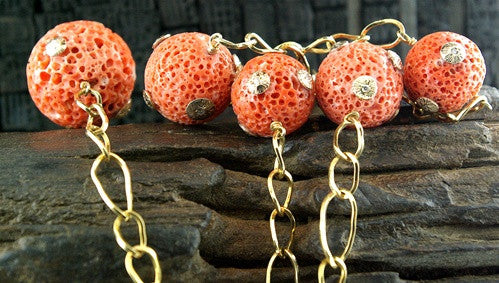 Pade Vavra Sponge Coral Bead, Diamond and 18K Peach Gold  Necklace