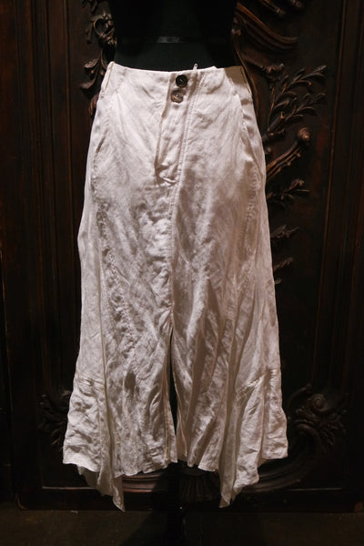 Salanida Top Stitched Linen Skirt - White with Asymmetrical Hem