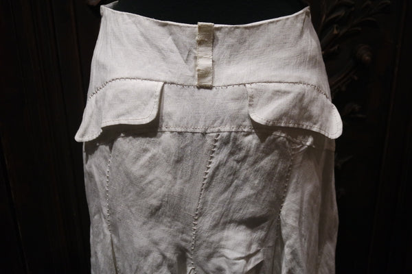 Salanida Top Stitched Linen Skirt - White with Asymmetrical Hem