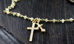 Erica Courtney Chrysophase Two Diamond Cross Necklace