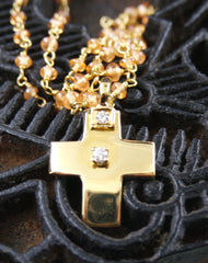 Erica Courtney 18K Yellow Gold, Diamond and Mandarin Garnet Cross Necklace
