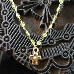 Erica Courtney 18K Yellow Gold, Peridot, and Diamond Cross Necklace