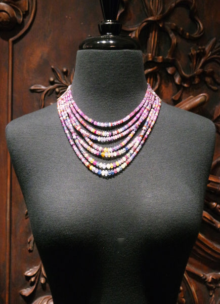 Very Fine Natural Multi Colored Sapphire Necklace with Diamond Bar Stations