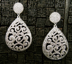 Roni Blanshay Open Lace Drop Crystal Earrings in Clear